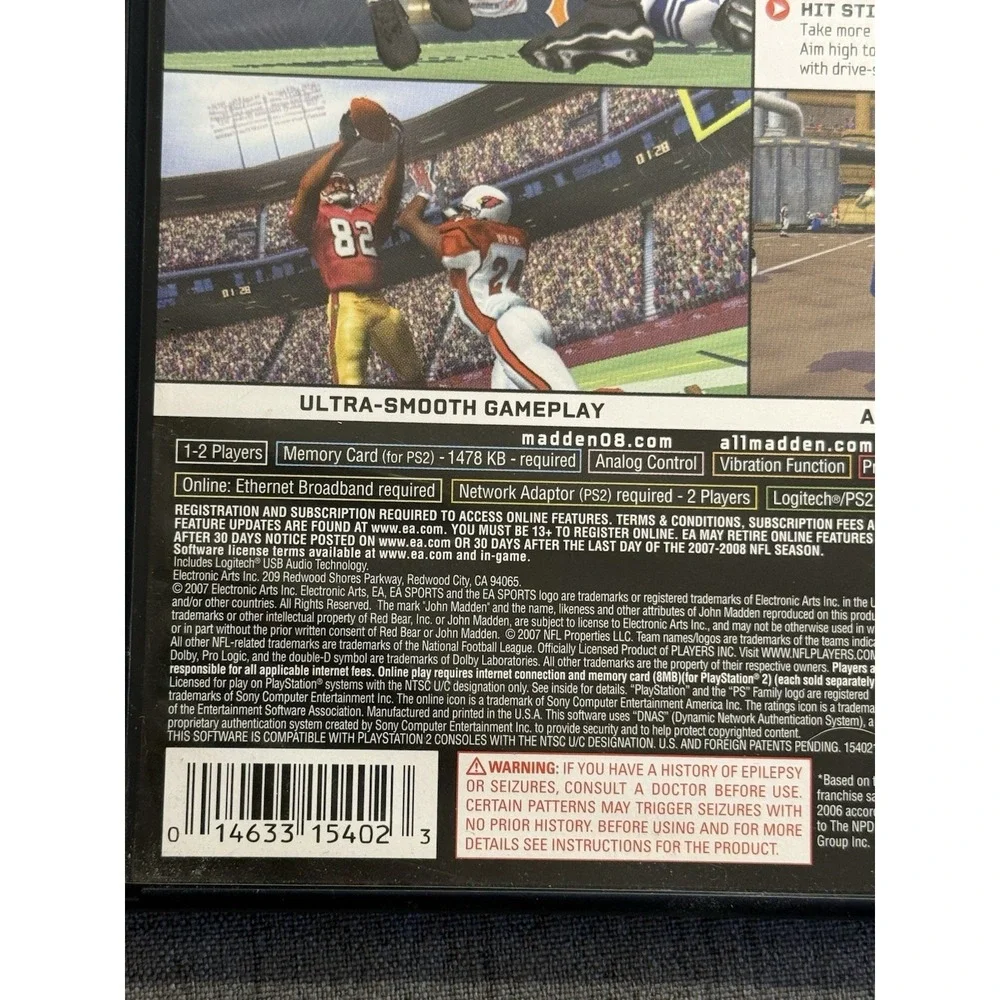Madden NFL 08 (Sony PlayStation 2, 2007) Untested estate w/pamphlet